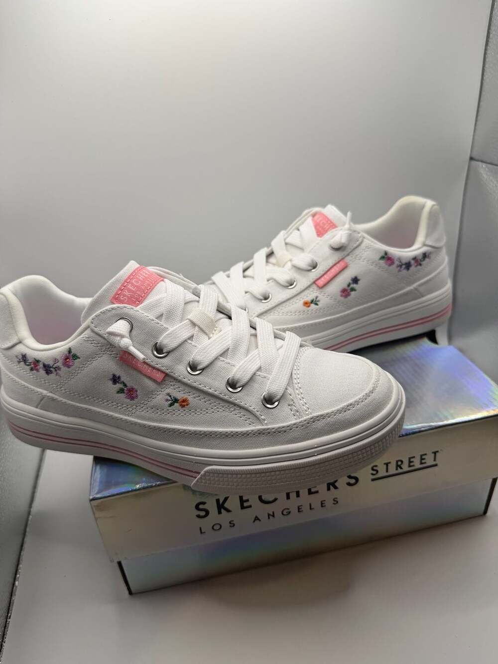 Skechers Street Arcade Subtle Bouquet White Multi Floral Sneakers